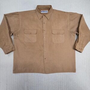 Untied Shirt Mens XL Brown Solid Twill Long Sleeve Button Up Pockets Casual